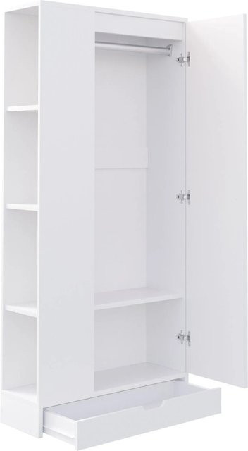 okwish Kleiderschrank mit einer Tür, Einlegeböden, Schubladen und Kleiderstange, Weiß, B/T/H: 70 x 40 x 170 cm - Bild 1