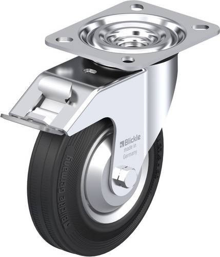 Blickle Lenkrolle 6494 L-V 125R-FI-FA mit Feststeller in Schwarz und Silber, Rad-Durchmesser: 125 mm, Tragfähigkeit: 100 kg - Bild 1
