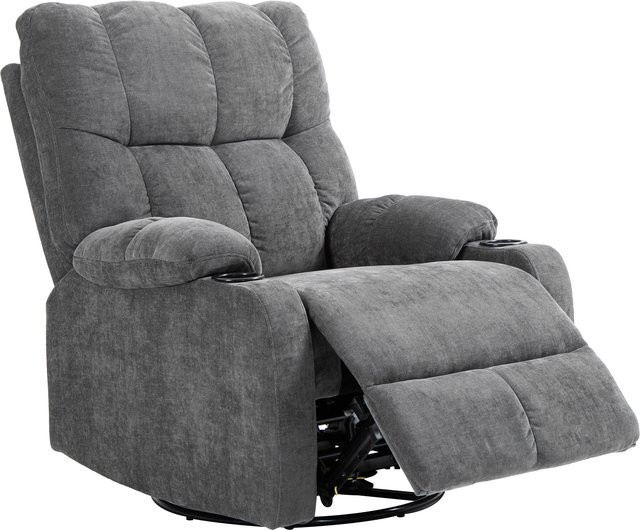 HOMCOM TV-Sessel mit Liegefunktion in Dunkelgrau, 360 Grad drehbar und 135 Grad neigbar, mit Taschenfederkern und Becherhalter, B/T/H: 88 x 96 x 108 cm - Bild 1