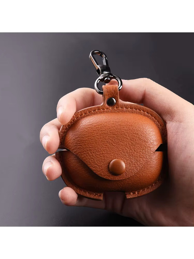Retro Lederhülle für Xiaomi Redmi Buds 8 Pro in Braun mit Haken - Bild 6