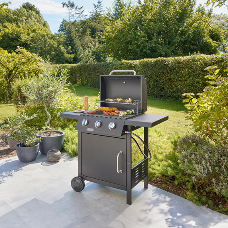BBQ Hero Gasgrill mit 3 Brennern in Schwarz, 9kW, B/T: 37 x 45 cm - Bild 3