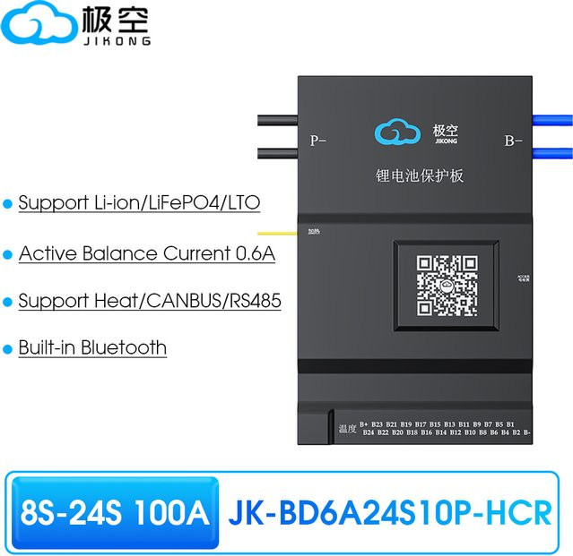 JIKONG JK-BD6A24S10P BMS mit Active Balance Board für Li-Ion und LiFePO4 Batterien, CANBUS und RS485 Schnittstellen, 100Ah, 8S-24S - Bild 1