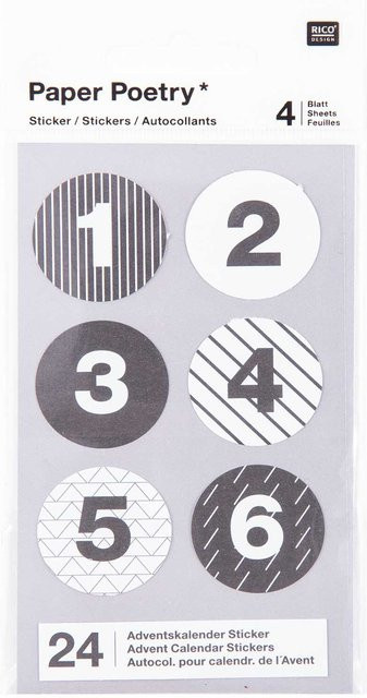 Rico Design Paper Poetry Adventskalender Sticker in Schwarz-Weiß mit 24 Stück - Bild 1
