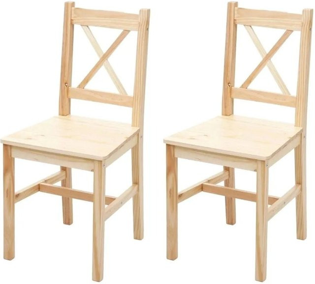 MCW Esszimmerstuhl F77 2er-Set aus Kiefer Holz, lasiert in Braun/Beige - Bild 1