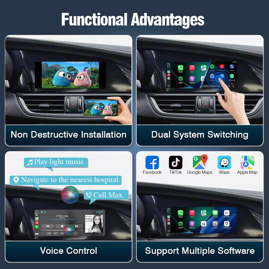 AUTOTOP Wireless Carplay und Android Auto Funktionsbox für Alfa Romeo Stelvio & Giulia 2017–2019, kompatibel mit OEM-Kamera, Schwarz - Bild 3