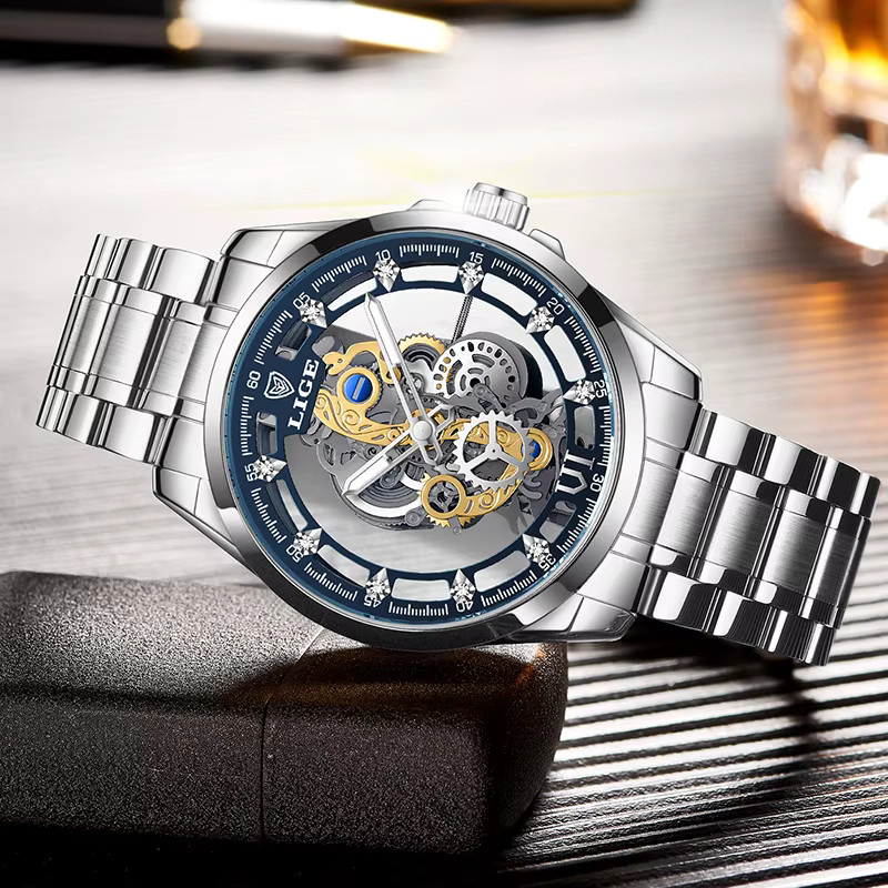 LIGE Armbanduhr Quarz, Edelstahl, Blau, Herren - Bild 4