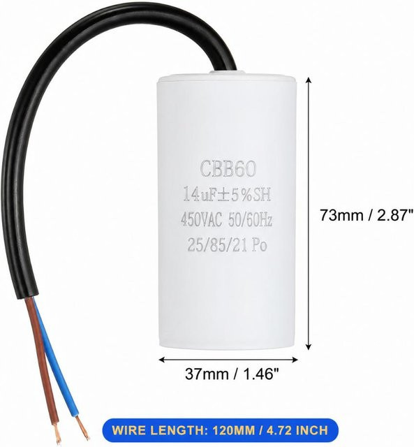 JTRkagane CBB60 Anlaufkondensator 14UF 450V für Wasserpumpen in Weiß - Bild 1