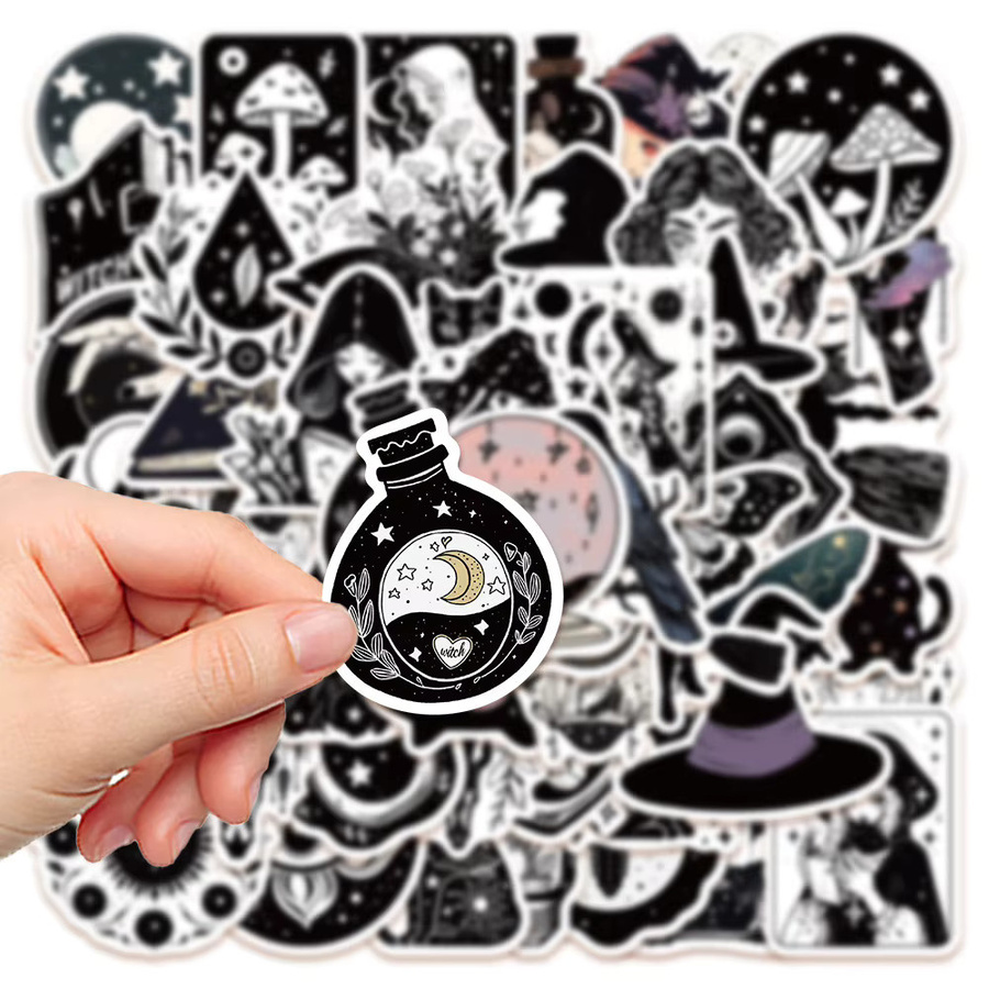 52-teiliges Set Hexen-Aufkleber in Schwarz und Weiß für DIY-Dekoration von Tagebüchern, Handyhüllen und Tassen von Sticker Story Store - Bild 5