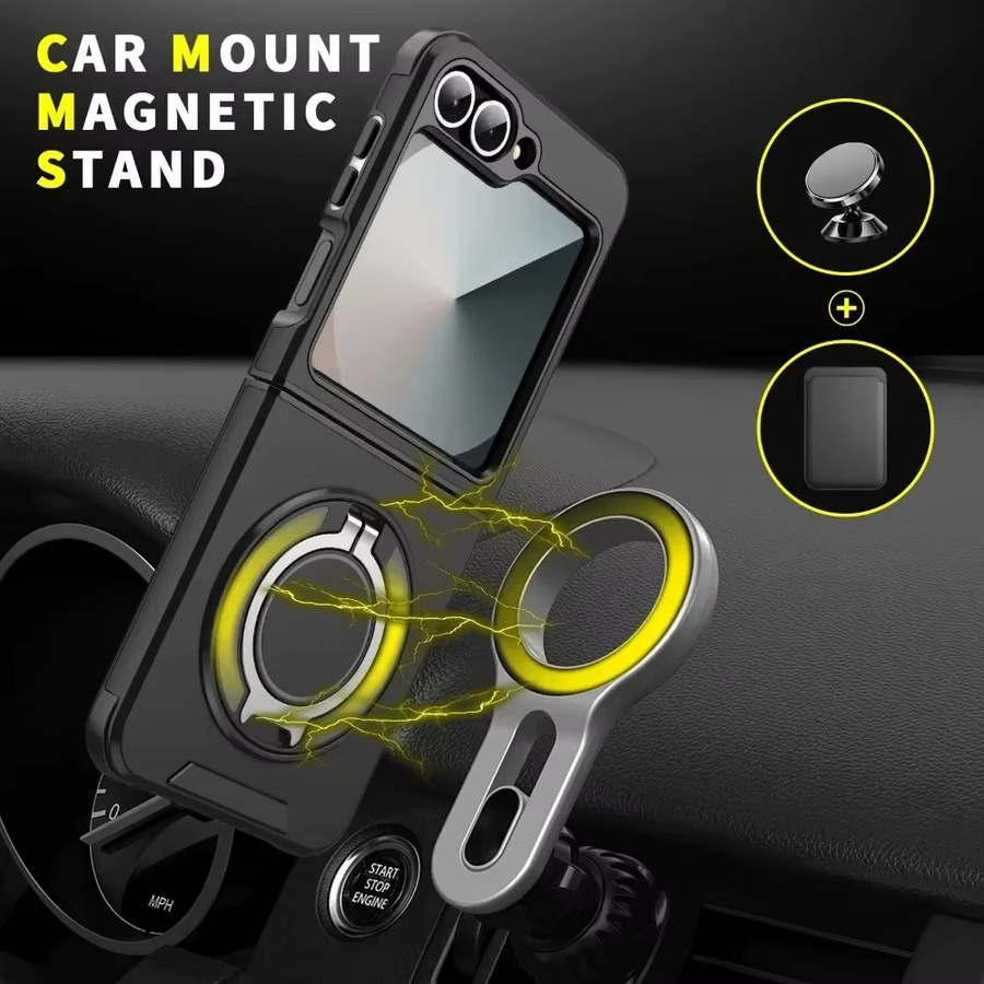 Magnetische Schutzhülle mit Leder-Finish und 360 Grad rotierendem Ringhalter für Samsung Galaxy Z Flip 7 und Samsung Galaxy Z Flip 6 5G - Bild 2