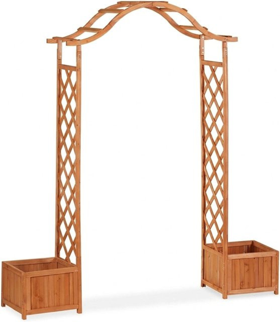 Relaxdays Rosenbogen aus Tannenholz in Orange mit 2 Pflanzkübeln, wetterfest, H: 209 cm, B: 181 cm, T: 60 cm - Bild 1