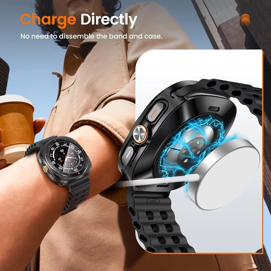 3-in-1-Metallgehäuse für Samsung Galaxy Watch Ultra, Displayschutzfolie, 47 mm, Edelstahl, Schwarz, Unisex - Bild 4