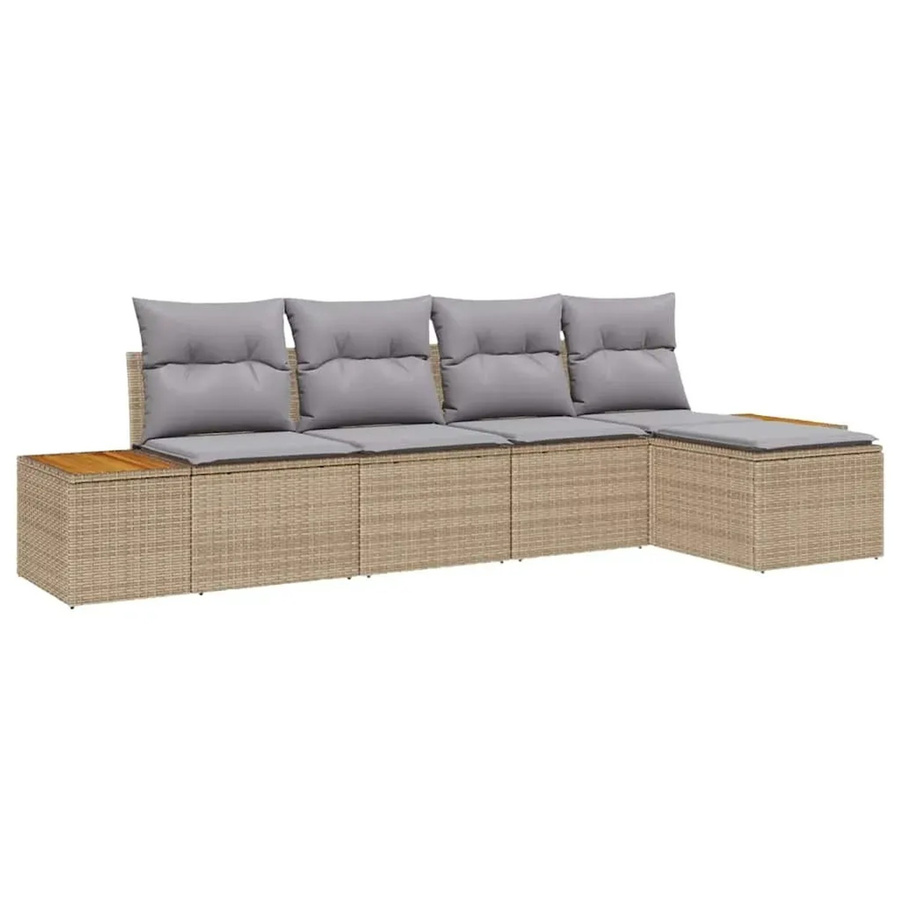 vidaXL Garten-Sofa-Set in L-Form mit Ottoman und Kissen, Beige, Poly-Rattan und Metallrahmen - Bild 2