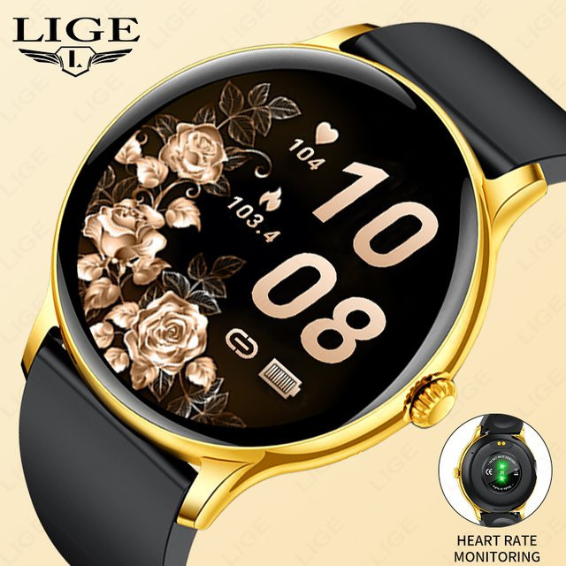 LIGE Smartwatch, Damen, 1,38 Zoll, Schwarz, Silikon - Bild 1