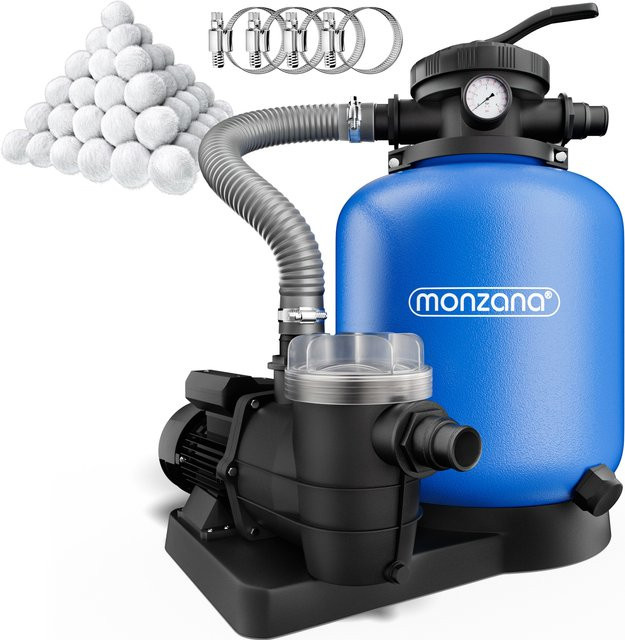 Monzana Sandfilteranlage mit XXL Tank und 1200g Filterbällen, Blau, 13200 l/h Filtration - Bild 1