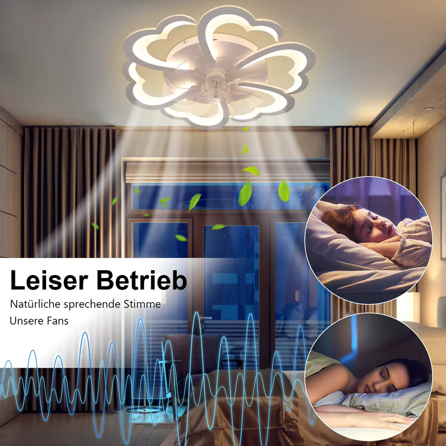 Oyajia Deckenventilator mit Beleuchtung in Blumenform, Weiß, 60W, mit Fernbedienung und leiser Funktion für das Wohnzimmer - Bild 5