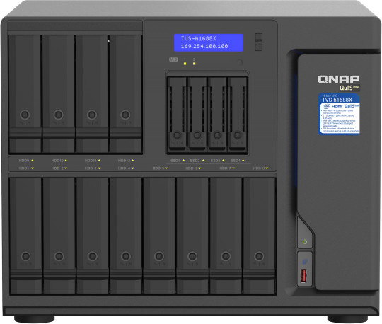 QNAP TVS-H1688X NAS-Server in Schwarz mit 32GB RAM und verschiedenen Ethernet-Anschlüssen - Bild 1