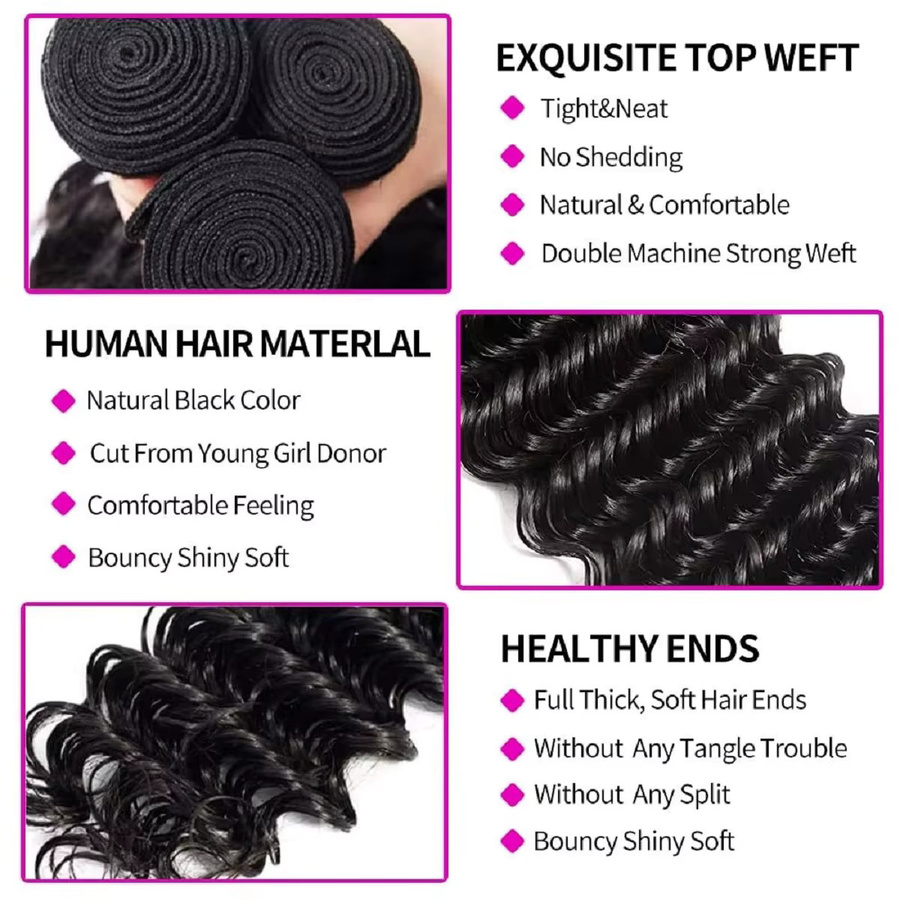 FIUMER Deep Wave Echthaar-Bündel, brasilianisches Virgin Wet and Wavy, Damen - Bild 3