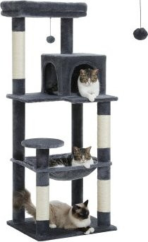 Pawz Road Kratzbaum XL für große Katzen in Grau mit Hängematte und abnehmbarem Bezug - Bild 1