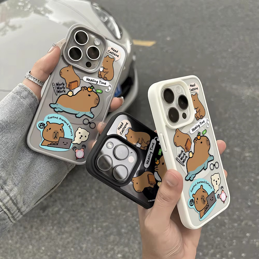 Transparente Capybara Handyhülle mit Trageband und Magnetfunktion für iPhone 11 bis iPhone 17 Pro Max - Bild 3