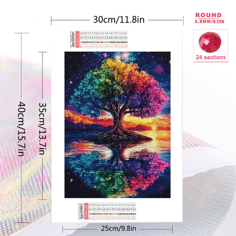 Momoart Diamantmalerei Landschaft mit Baum und Sternenhimmel als Mosaik-Strass-Bild in Multicolour, B/H: 20 x 30 cm - Bild 2