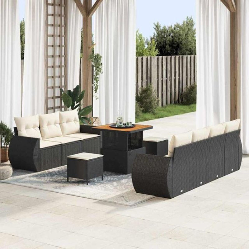 Vidaxl Garten-Sofa-Set aus Polyrattan und Metall, 10-teiliges modulares Loungemöbel-Set in Schwarz und Creme mit Fußhocker und Aufbewahrungsbox, B/T/H: 80 x 80 x 71 cm - Bild 1