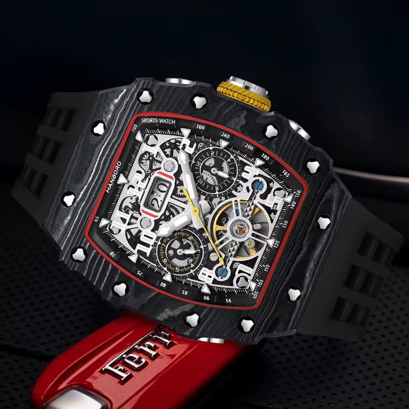 HANBORO Automatikuhr, Herren, Skelett-Uhr, Schwarz, 50 ATM - Bild 6