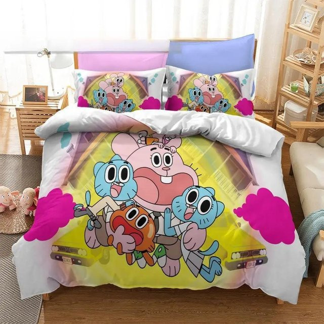 Anime Amazing World Gumball Bettwäsche-Set mit Darwin und Anais, 3-teilig, Mehrfarbig, B/H: 150 x 200 cm - Bild 1
