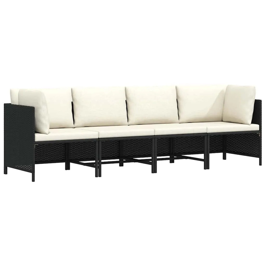 vidaXL 4-Sitzer Gartensofa in U-Form aus schwarzem Poly-Rattan mit Auflagen und Metallrahmen - Bild 2