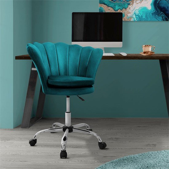 ML-Design Drehstuhl mit Muscheldesign aus Samt in Petrol, höhenverstellbar mit Rollen - Bild 1