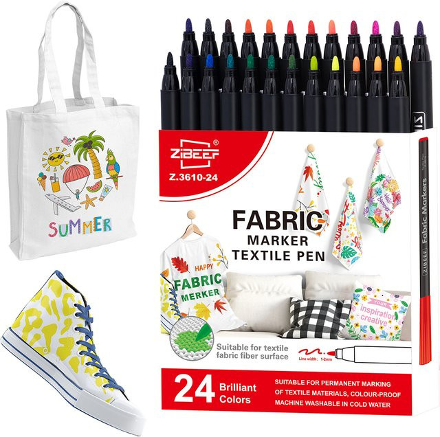 ZIBEEF Stoffmarker-Set mit 24 Farben und feiner Spitze für Textilien und DIY-Projekte - Bild 1