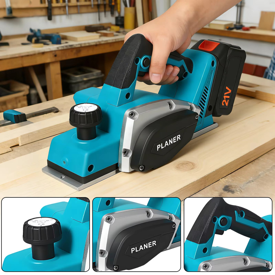Betuyoo Kabelloser bürstenloser Elektrohobel in Blau, kompatibel mit Makita 18V B-Serie Li-Ion, 650W Leistung, 15000 U/min, Hobelbreite: 82 mm, einstellbare Tiefenverstellung 0-2 mm - Bild 5