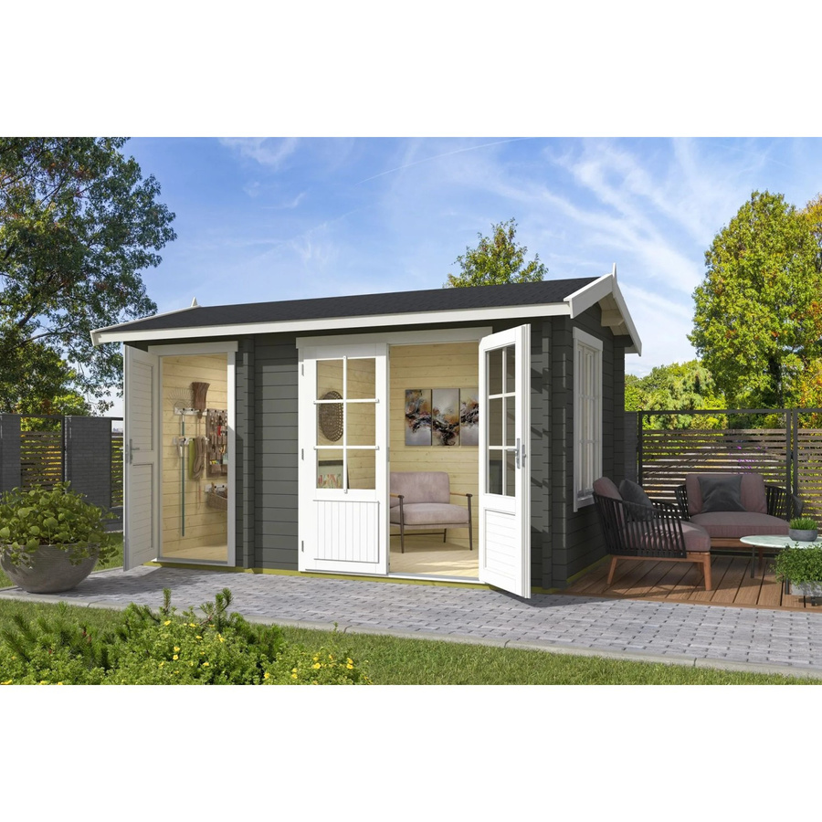 Holz-Gartenhaus Lasita Wrexham mit Satteldach in Grüngrau lasiert, B/H/T: 430 x 250,8 x 283,5 cm - Bild 3