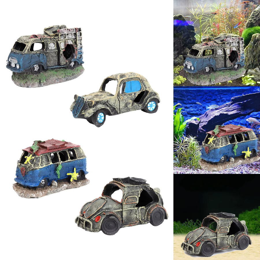 Kesoto Auto Wrack Aquarium Dekoration aus Keramik als Höhle für Betta und Garnelen, B/H/T: 12,5 x 7,5 x 8,0 cm - Bild 3