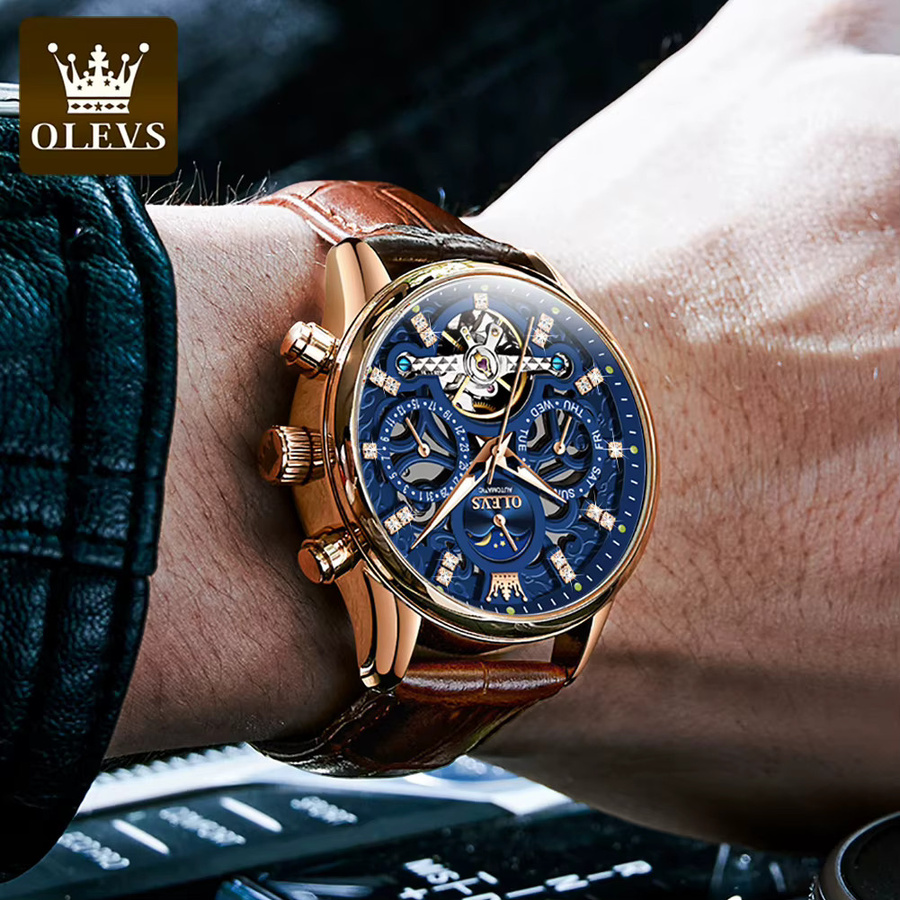 OLEVS Armbanduhr, Automatik, Leder, Roségold, Herren - Bild 5