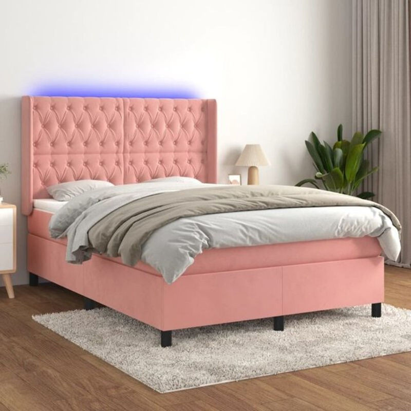 Vidaxl Boxspringbett mit Matratze aus Samt in Rosa und Weiß, B/T: 140 x 200 cm - Bild 1
