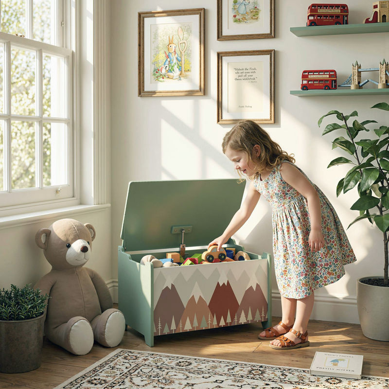 ZONEKIZ Spielzeugkiste mit Deckel und Sicherheitsscharnier in Grün mit niedlichem Tierdesign für Kinderzimmer und Schlafzimmer - Bild 2