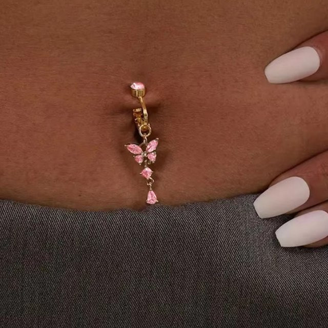 Piercing Addicter Clip On Bauchnabelring Schmetterling, Kupfer, Rosa, Zirkonia - Bild 1