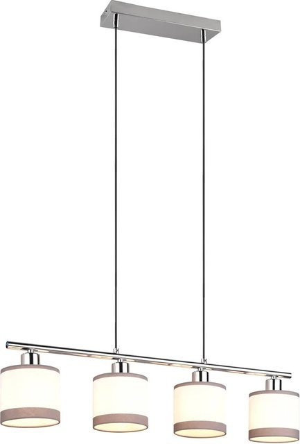 Reality Pendelleuchte Davos 4-flammig in Chrom mit Textilstoff, Höhe: 75 cm, Durchmesser: 12 cm - Bild 1