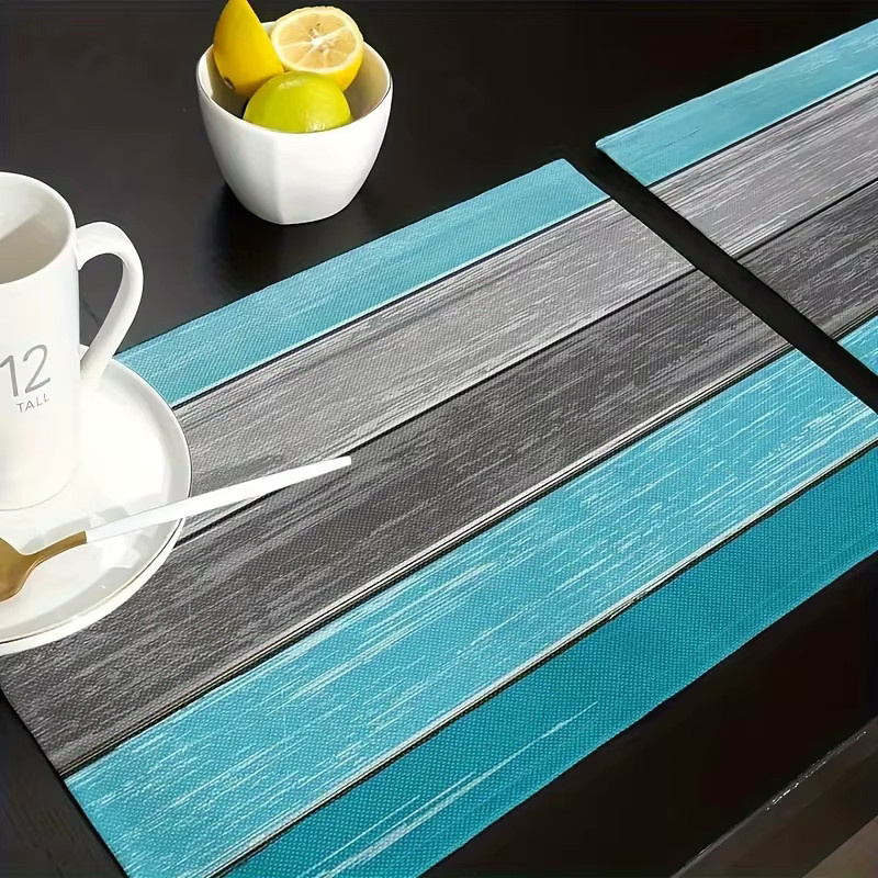 VIKAMA Tischmatte blau-grau gestreift mit Holzmaserung, wasserdicht und rutschfest, maschinenwaschbar, B: 45,0 cm, T: 30,0 cm - Bild 3