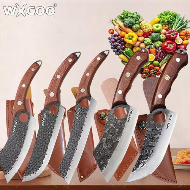 WXCOO Handgeschmiedetes Edelstahl-Küchenmesser mit braunem Holzgriff als multifunktionales Ausbeinemesser für Obst und Gemüse - Bild 1