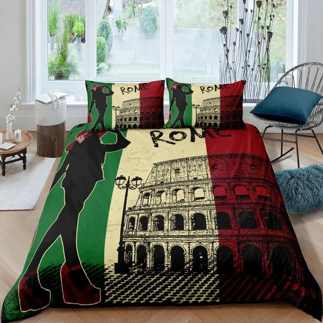 Home Living Luxus Bettwäscheset Rom Italien 3D Design mit Bettbezug und Kissenbezug, Multicolor, Breite: 135 cm, Höhe: 200 cm - Bild 1
