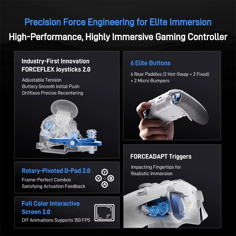 Flydigi Apex 5 Kabelloser Bluetooth Controller mit RGB-Beleuchtung und einstellbarem Joystick in Weiß für PC, Android und Mobilgeräte - Bild 3