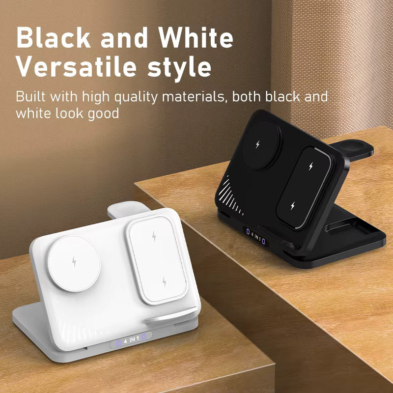VIKEFON 4-in-1 Dual-Handy Kabelloses Ladegerät Magnetischer Schnellladeständer für iPhone, Samsung, Xiaomi und Apple Watch in Schwarz - Bild 4