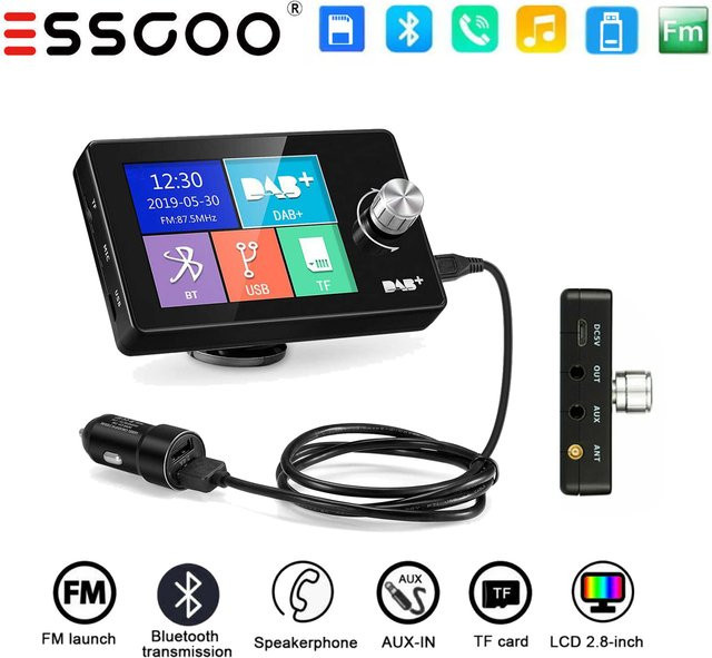 ESSGOO Autoradio DAB+ Empfänger mit 2.8 Zoll TFT Farbdisplay, Bluetooth, USB und AUX in Schwarz - Bild 1