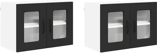 vidaXL Küchenwandschrank Set aus 2 Stück, Schwarz, mit Glastüren und Regalböden, B/T/H: 60 x 31 x 40 cm