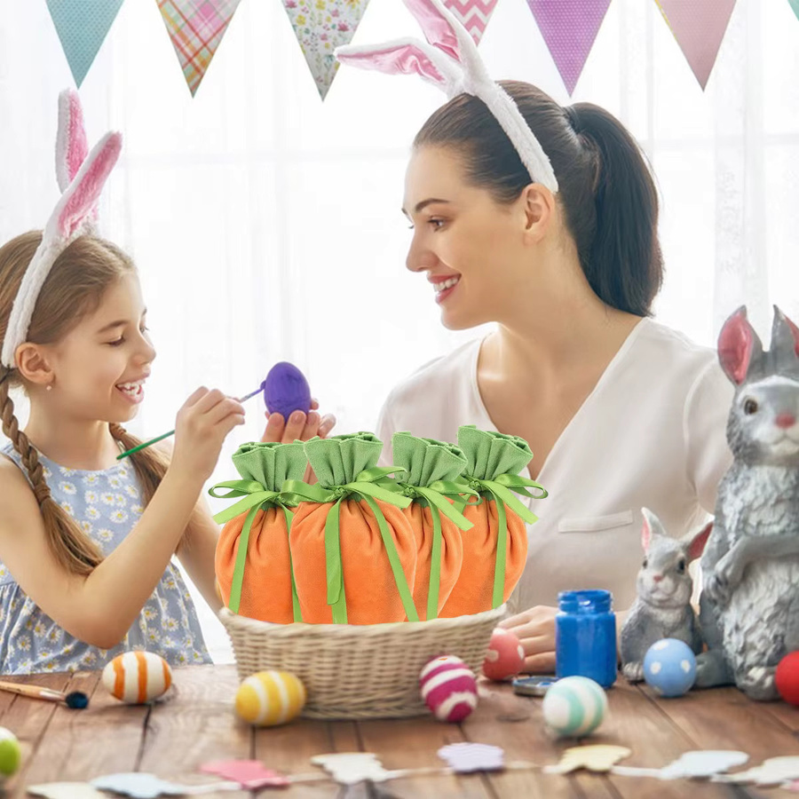 5 Stück Ostern Karottenform Süßigkeitentüten mit Kordelzug als Geschenkverpackung in Orange - Bild 3