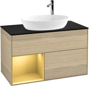 V&B Waschtischunterschrank Finion 100 mit Wandbeleuchtung in Eiche Oak und Beige, Breite: 100 cm, Tiefe: 50,1 cm, Höhe: 50,1 cm - Bild 1