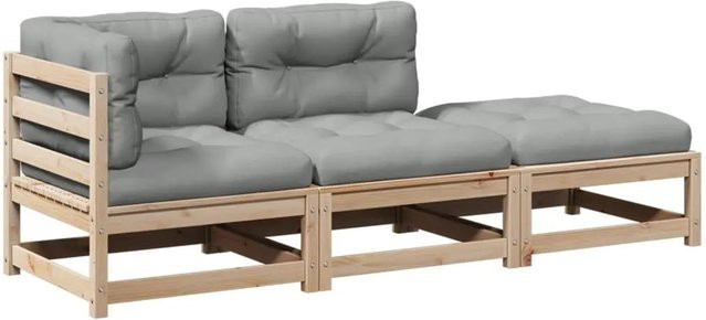 vidaXL 3-teilige Garten-Sofagarnitur aus Massivholz Kiefer in Braun und Grau mit Kissen im rustikalen Design - Bild 1