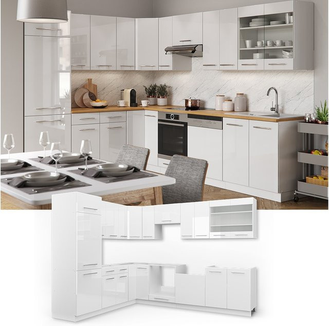 Vicco Fame-Line Eckküche in Weiß Hochglanz mit Softclose-Funktion, Breite: 227 cm, Tiefe: 60 cm - Bild 1