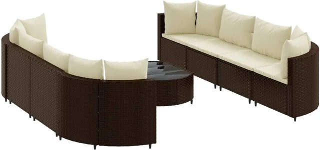 vidaXL 9-tlg Garten-Sofagarnitur Modell 5 aus braunem Poly-Rattan mit Kissen - Bild 1